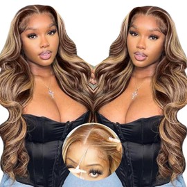 Wear and Go Glueless Wigs Human Hair Pre Plucked Pre Cut 5x5 HD Lace Closure Wigs Human Hair Body Wave Lace Front Wigs Human Hair Colored Ombre 4/27 Highlight Honey Blonde Wig Human Hair 26 Inch