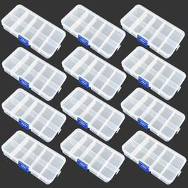 12Pack 10 Grids Plastic Organizer Storage Box Clear Bead Organizer for Jewelry Tackle Earring Craft Beads
