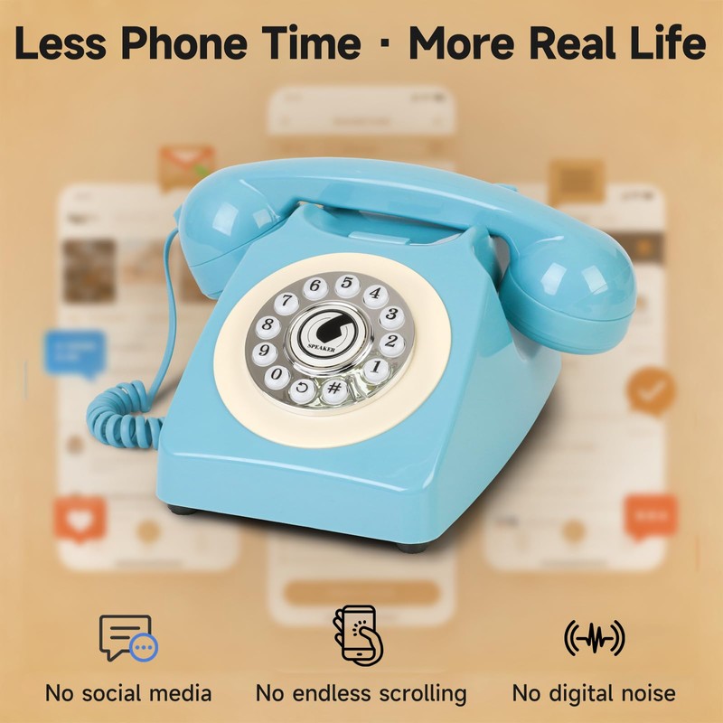 Bluetooth Landline Phone for Cell Phone, Retro Wireless Home Phones,Blue