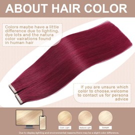 Tape in Hair Extensions Real Human Hair 24 Inch 99J Red Wine Burgundy Tape for Skin Weft Hair Extension Invisible Tape in Hair Extensions Straight Remy Human Hair for Women 20pcs
