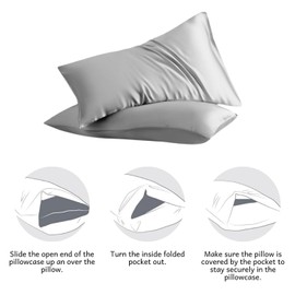 Mulberry Silk Pillowcase 2PCS, Pure Natural Silk Pillowcases for Hair and Skin, Pillow Cases Hypoallergenic Soft Smooth Breathable for Sleeping Standard Size 48 X 74 Cm(Silver)