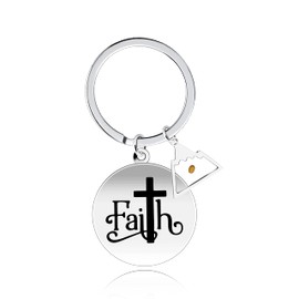 Uloveido Faith Cross Keychain with Triangle Mountain Mountain Seed Charms Religious Christian Keyring Y1013 (Triangle Mountain)