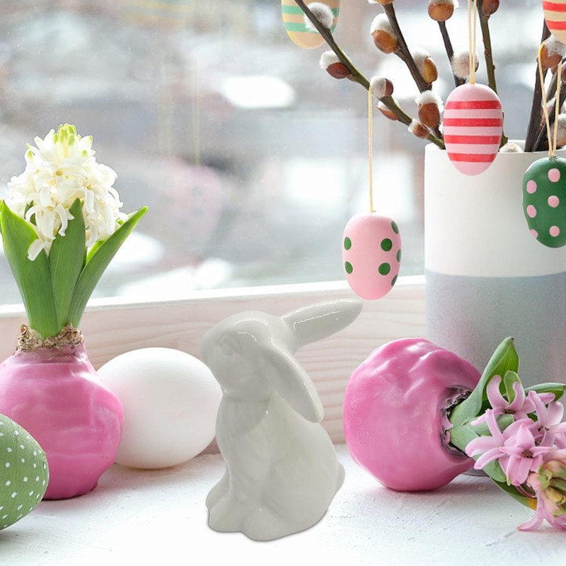 Ceramic Bunny Figurine - Holiday Rabbit Statue Decor | Modern