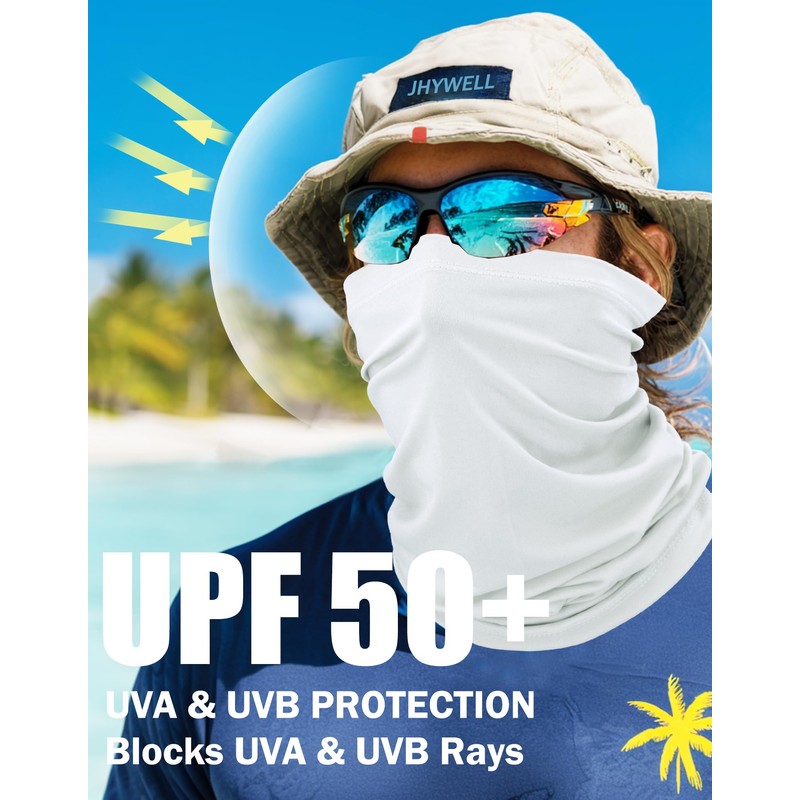 JHYWELL Cooling Neck Gaiter Face Cover, White UV Protection Mask,