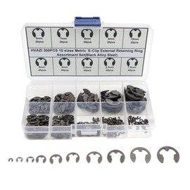 HVAZI 300PCS E-Clip External Retaining Ring Assortment Set(Black Alloy Steel)