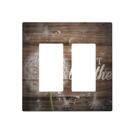 Rustic Butterfly Dandelion on Brown Wood 2 Gang Rocker Decora Light Switch Cover Decorative Outlet Covers Wall Plate Electrical Faceplate Switchcovers GFCI for Farmhouse Bedroom Living Room Decor