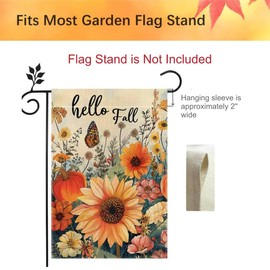Hello Fall Garden Flag 12x18 Double Sided Burlap, Seasonal Floral Autumn Garden Flags Outdoor Fall Decorations for Porch, Small Decorative Fall Flags Yard Decorations for Outside Garden Decor