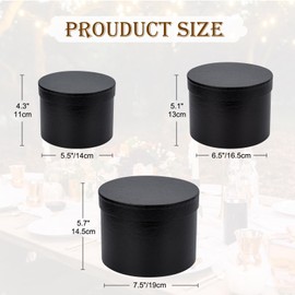 Set of 3 Round Gift Box Flower Box with Foil Storage Box with Lid Cardboard Boxes Cardboard Gift Box Jewellery Box Packaging for Flowers Black Diameter 15/17/20 cm