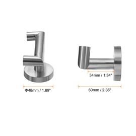 HARFINGTON 2Pcs Suction Cup Hooks 50mm / 1.97" Stainless Steel Shower Towel Holder for Hanging up to 11 lbs Bathroom Kitchen Glass Door Mirror Tile Loofah Towel Coat Bat, Brushed Nickel