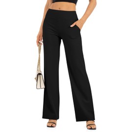 Wide Leg Pants for Women with Pockets Yoga Pants High Waisted Loose Palazzo Casual Lounge Sweatpants 29"/31"/33" Black