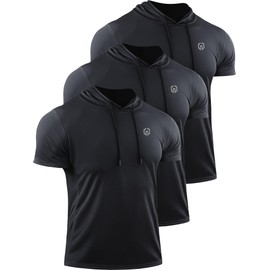 NELEUS Men's Running Shirt Mesh Workout Athletic Shirts with Hoods,5084,3 Pack,Black/Black/Black,US 2XL,EU 3XL