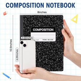 Fumete 30 Pcs Composition Notebooks Bulk Wide Ruled Composition Notebook 140 Page (70 Sheet) Black Marble Journal Book, 9.75 x 7.5 Inch Bulk Back to School Supplies Office Notebook for School College