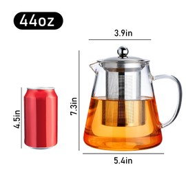 PARACITY Glass Teapot Stovetop 44 OZ, Borosilicate Clear Tea Kettle with Removable 18/8 Stainless Steel Infuser, Teapot Blooming and Loose Leaf Tea Maker Tea Brewer for Camping, Travel (1300ml)