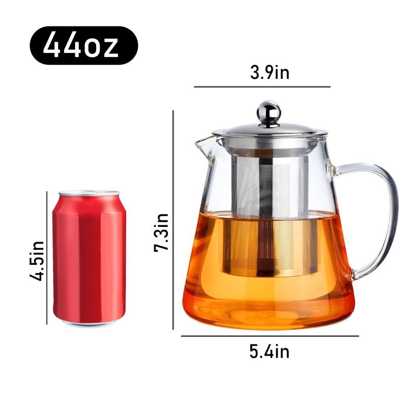 PARACITY Glass Teapot Stovetop 44 OZ, Borosilicate Clear Tea Kettle