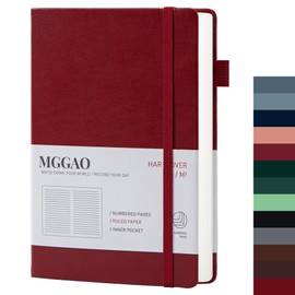 MGGAO A5 Ruled Journal 100gsm Lined Thick Paper with 188 Numbered Pages, Premium Leather Hardcover Notebook for Personal Writing, Study, Office, Travel Recording