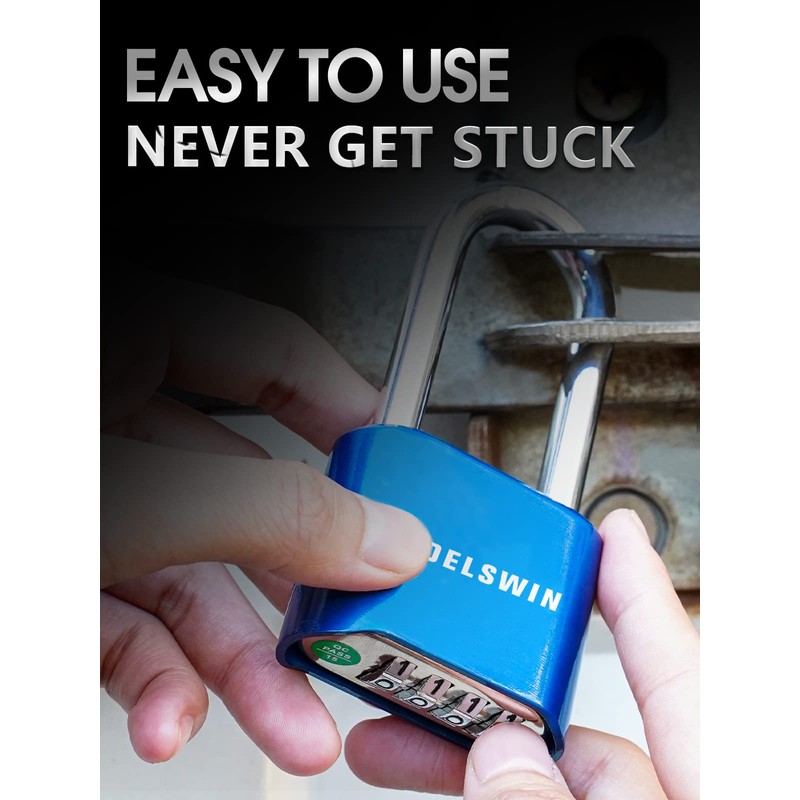 DELSWIN Heavy Duty Padlock Combination Lock - 4 Digit Combo