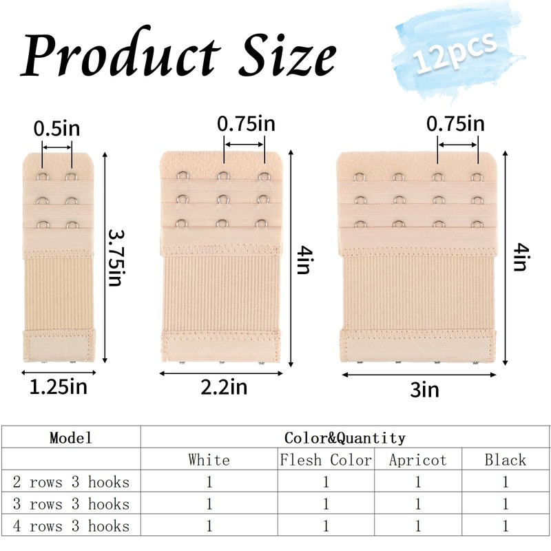 12 PCS Bra Extenders 2 Hook / 3 Hook /