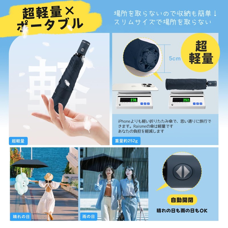 Shape Memory, 5 Seconds Folding Umbrella, Sun or Rain, Lightweight,