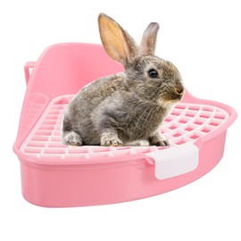 Rabbit Litter Box Trainer Small Animal Potty Corner Toilet, Triangle Potty Trainer Corner Bunny Toilet Rabbit Toilet Tray for Adult Guinea Pig Hamster Bunny(Pink)