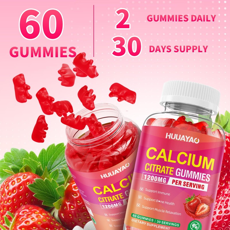 Calcium Citrate Gummies 1200mg, Chewable Calcium Supplements for Women &
