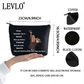 LEVLO Graduation Cosmetic Make up Bag Graduation Class Gift You Are Braver Stronger Smarter Than You Think Makeup Zipper Pouch Bag For Women Girls, Graduation Black, Tote Bag