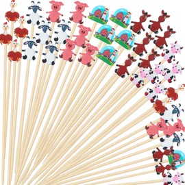 Roshtia Cocktail Picks, 4.7 Inch Farm Animal Assorted Picks Wooden Appetizer Toothpicks Cute Cocktail Skewers Food Picks Bamboo Toothpicks for Luau Hawaii Christmas Party(100 Counts)