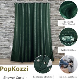 Popkozzi Green Long Glitter Shower Curtain: 84 Inch Extra Tall Silver Metallic Shimmery Bling Shiny Textured Fabric Decorative Shower Curtains for Bathroom - Glam Fancy Luxury Modern Chic - 72x84