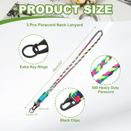 YELARXI Paracord Lanyard, 550 Keychain Lanyard Heavy Duty Necklace Keychains Braided Wrist Strap for Men Women Outdoor Activity Survival Keys Whistle Rope ID Badges (3 Pack, Colorful)