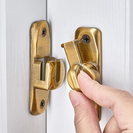 INIRET 2 Packs Barn Door Latches,90/180 Degree Gate Lock,Zinc Alloy Right Angle Door Lock Latch,Flip Gate Latches Hardware,Door Security Sliding Door Latch Lock fo Cabinets,Bathroom (Brass)