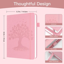 Dzhzal Tree of Life Lined Journal Notebooks, A5 College Ruled 120gsm Thick Journals 365 Pages, Leather Hardcover Journaling for Women Men Writing Notebook with Pen Loop and Inner Pocket