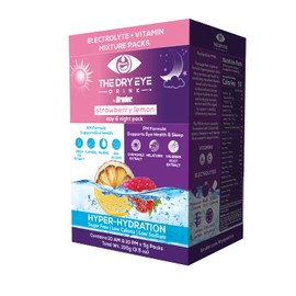 The Dry Eye Drink l Ultimate Hydration for Dry Eyes l Sugar-Free Electrolyte Powder Packets l Blended with Vitamins, Green Tea, Turmeric, Taurine, and DHA l 5g x 20 Packets (Strawberry Lemon AM/PM)
