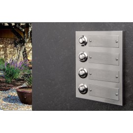 HUBER Surface-Mounted Bell Push Button 4-Way Made of Real Metal - Doorbell Push Button with Name Plate - Front Doorbell Surface-Mounted Brass - Bell 4-Way Button