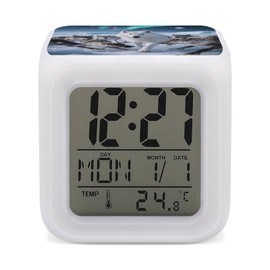 Arctic Wolf Pack - Reloj despertador digital de 7 colores que cambian de color, luz nocturna LED con ciclo de color automático, reloj de computadora c