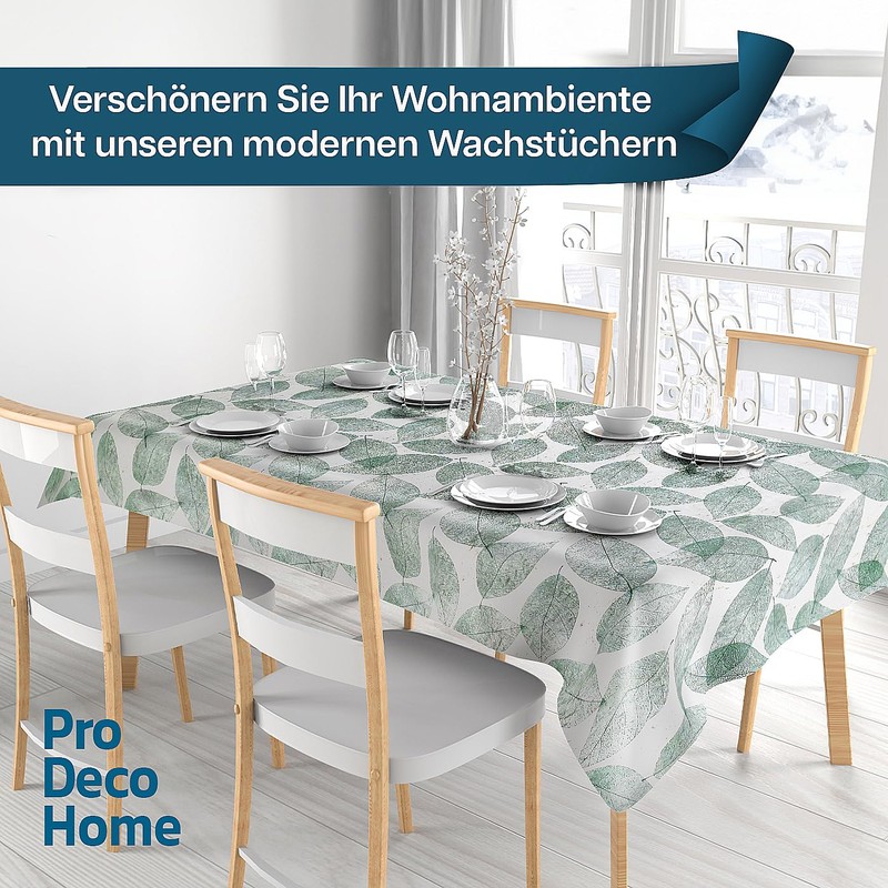 Oilcloth Tablecloth Small Leaves Green Rectangular 100 x 140 cm