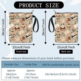 craspire Book Cover Made of Fabric with Zip and Additional Fabric Cover, Rectangular Protection with Tea Service, Leaves, Coffee Book Cover, Washable Changing Bag for Paperbooks, Notebooks, Books