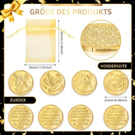 DPKOW Pack of 4 Lucky Coins Lucky Charm New Year's Eve 2025 New Year Lucky Charm, New Year Coin Lucky Scent Gold-Plated Coin New Year Gifts New Year's Eve Gift Small Lucky Charm with Drawstring Bag