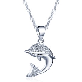 Yumilok Jewelry 925 Sterling Silver Cubic Zirconia Cute Dolphin Pendant Necklace for Women/Girls