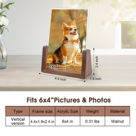 Awaydol 4x6 Wooden Photo Picture Frame 2 Pack,High Definition Shatter Proof Acrylic Picture Frames with Walnut Wooden Base for Tabletop or Desk Decor,Desk Picture Frames for Office(Vertical + Vertical, 4×6 inch)