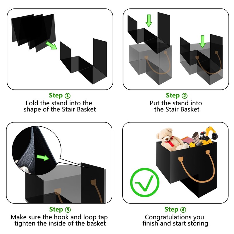 (2 PACK) Stair Basket -Foldable L-Shape step Storage Basket with