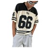 SOLY HUX Men's Jersey Shirts Number Graphic V Neck Drop Shoulder Short Sleeve Loose Streetwear Tee Tops Black Letter Medium