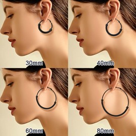 U7 Black Hoop Earrings 40mm Ion Plating Black Metal Stainless Steel Boho Hip Hop Mesh Hoop Earrings for Women