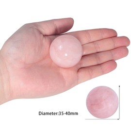 KYEYGWO Natural Rose Quartz Crystal Ball Gemstone Home Decoration Healing Stone Sphere with Wood Stand, 35mm-40mm