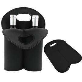 2 Bottle Wine Carrier Tote Bag for 750ML Wine Bottles, Neoprene Wine Bottle Travel Protector Bags, Reusable Insulated Wine Bag Tote Gift Bags, Black
