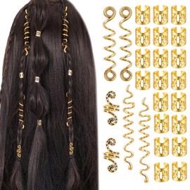 26PCS Hair Accessories Set for Braids, Loc Hair Jewelry for Braids, Dreadlock Beads, Metal Hair Clips Decoration for Parties, Fashion Shows, Weddings (Gold)