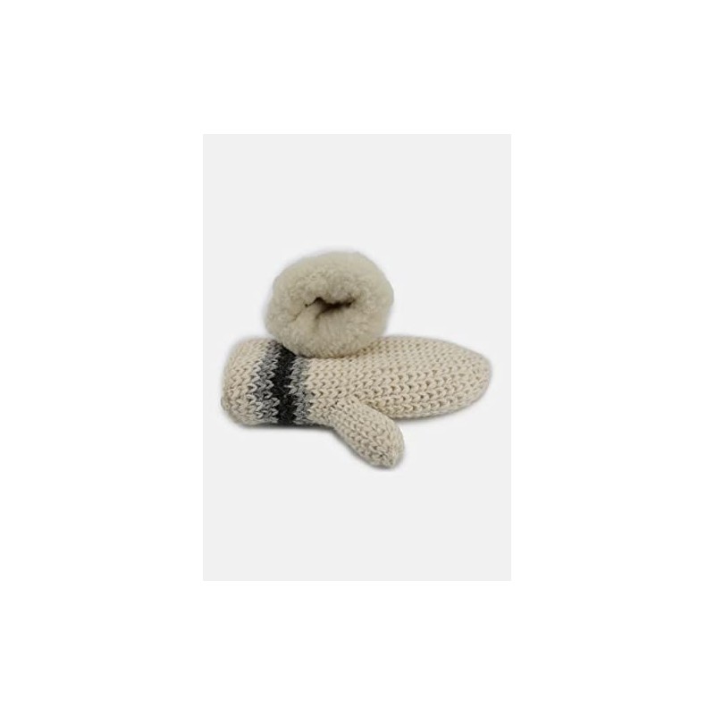 Hollert Bernie Hand Knitted Mittens Lined Merino Wool White, White/Grey/Black