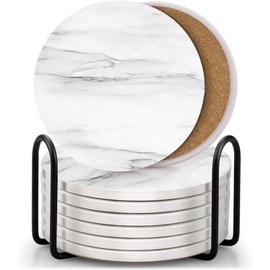 Timotech Juego de Posavasos Absorbentes con Soporte para Bebidas, Evita Que los Muebles se Rayen y ensucien, Protección de Mesa, Decoración del Hogar, 4 Pulgadas (Cálido-6 pz) (Marmol-8 pz)