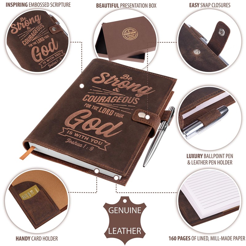 moonster Refillable Leather Journal Joshua 1:9 Bible Verse Embossed Journals
