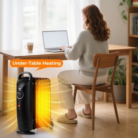 Tangkula Oil Filled Radiator Heater, 700W Portable Radiant Space Heater with Adjustable Thermostat, Overheat Protection, Small Mini Electric Oil Heaters for Indoor Use, Home, Office, Black
