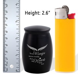 LINES ARTE 2.67 Inches Small Urns for Human Ashes Keepsake, Mini Wings Urns for Human Ashes Adult Male or Female,Decorative Tiny Keepsake Black Urns,Mini Cremation Urns Memorial Funeral Ashes