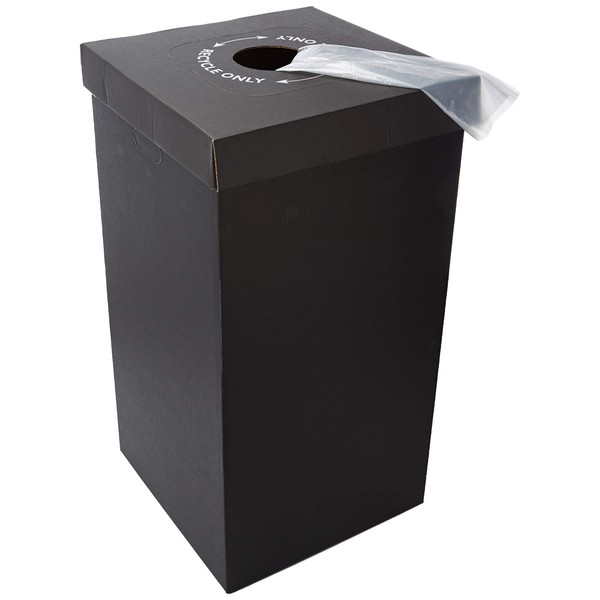 One Earth Disposable and Reusable Corrugated Cardboard Trash and Recycling Boxes: Bin + Lid + Trash Bag- Black (Qty. 10 Sets)